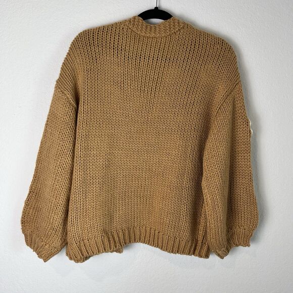 Altar'd State Daisy 3D Knit Cardigan Sweater Womens S Coquette Feminine Tan 210 - Picture 4 of 7